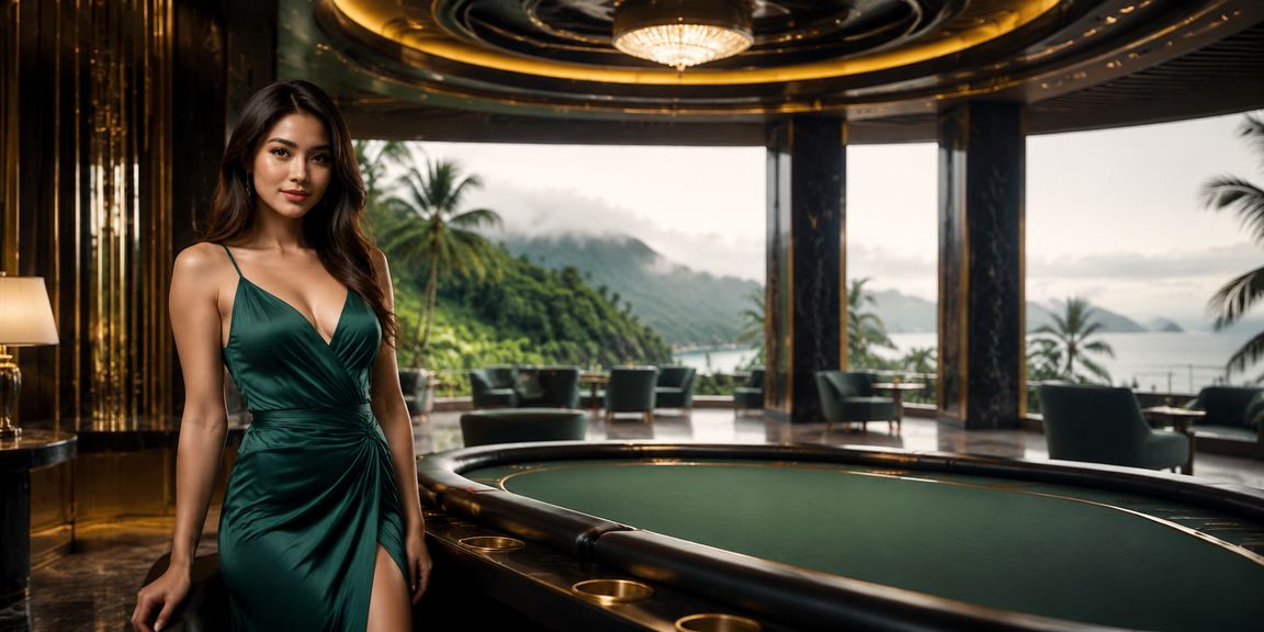 Pemain baccarat di Langkawi meneliti kad di meja kasino premium
